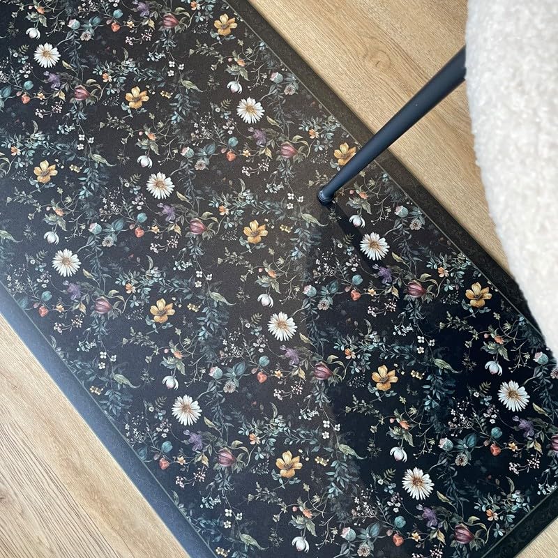 99 DECO Tapis Vinyle Floral Noir - L 120 x l 50 cm EP. 2 mm