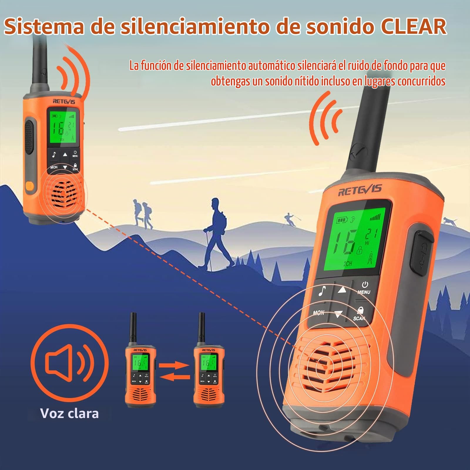 Retevis RT45P Walkie Talkie, IP67 Impermeable Radio Portatil Exteriores | PMR446 Sin Licencia Walkie Talkie Recargable para Adultos, Actividades Al Aire Libre Caza, 16 Canales, SOS Linterna LED