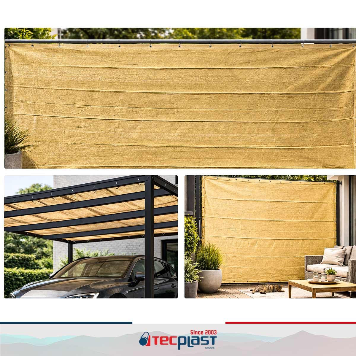 Tecplast Sichtschutznetz SandBeige 3x3 m - 5 Jahre Garantie FP320BV - Sichtschutz Netz für terrasse, Garten und Balkon