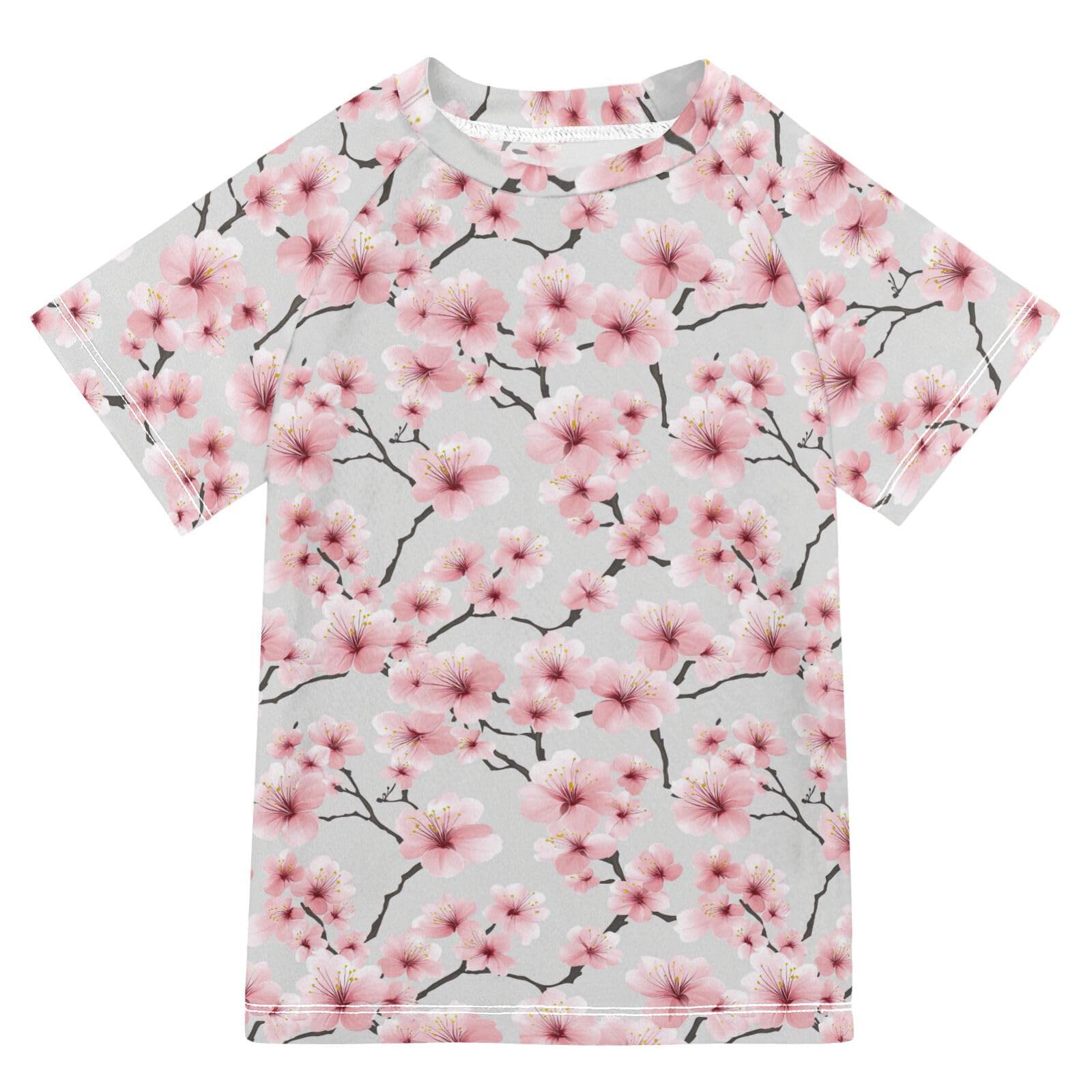 Bathing Suit Girls Short Sleeve Rash Guard Swimsuit 3T Cherry Blossoms Flowers
