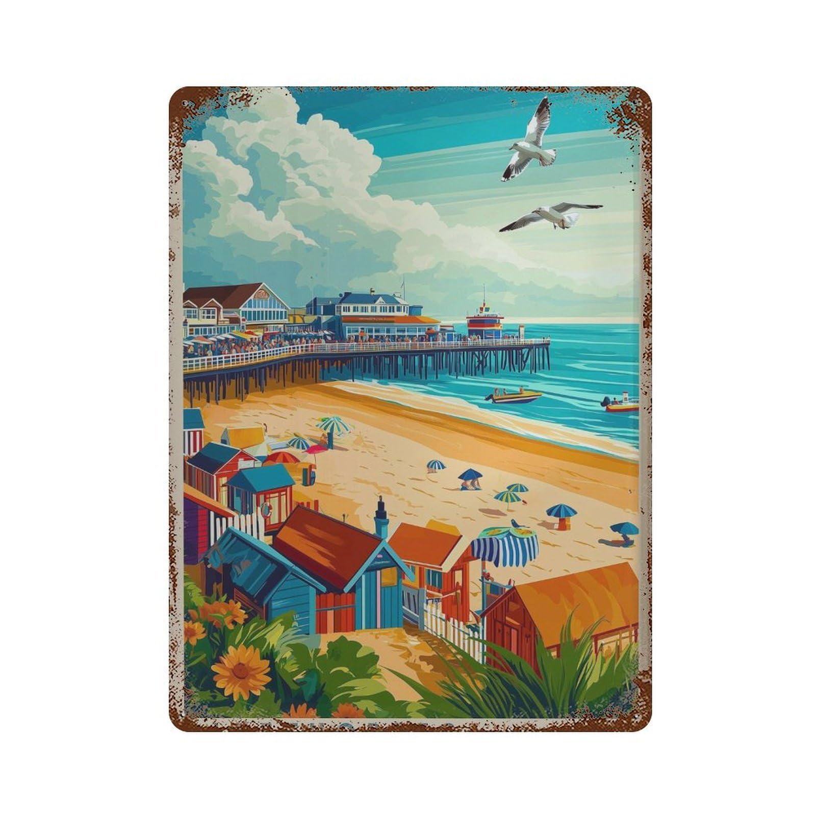 xiaoxiaoshen Cleethorpes England Travel Illustrated Beach Wall Decor Art Metal Tin Poster Modern Home Decor Art Home Bar Shop Decorations Vintage Sign 40x30cm