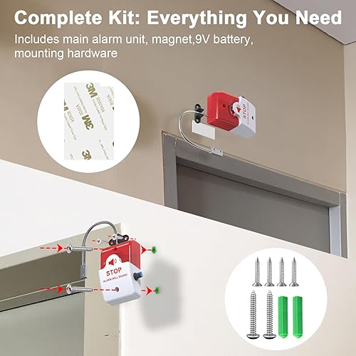 Miniatura 4 de Alarma de puerta con tapón de salida con sirena de 110 dB, dispositivo de seguridad de salida de emergencia, fácil instalación, funciona con pilas,