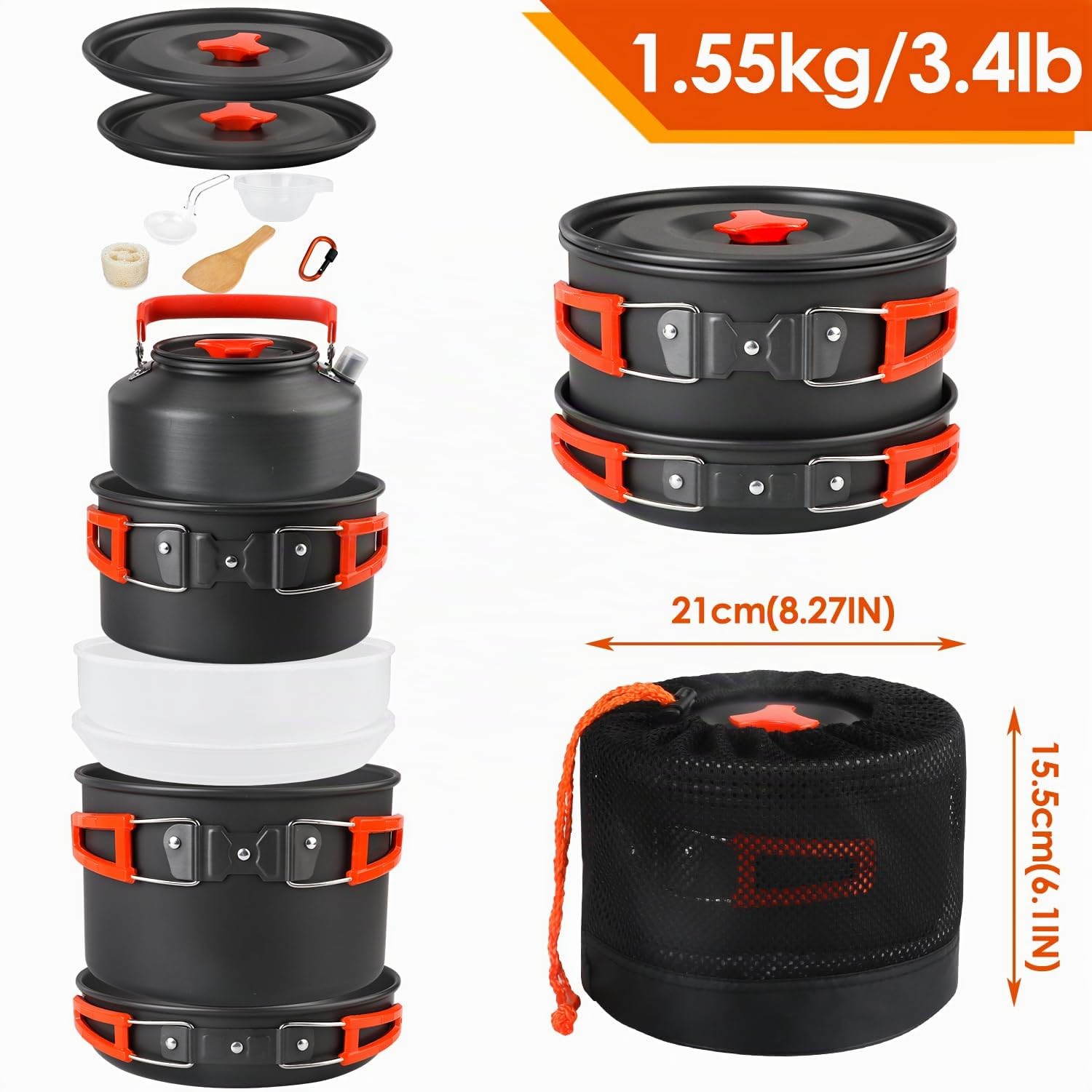Gutsdoor Camping Cookware Set Camping Cooking Set Non Stick Family Backpacking Cooking Set Lightweight Stackable Pot Pan Bowls with Storage Bag for Outdoor Hiking