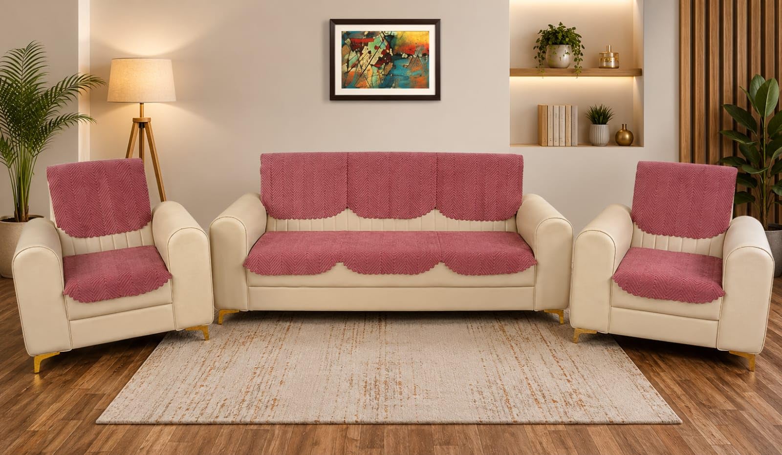 Solid Color Premium Quilted Sofa Cover Set for Sofa (Rose Gold, 5 Seater)-image-34
