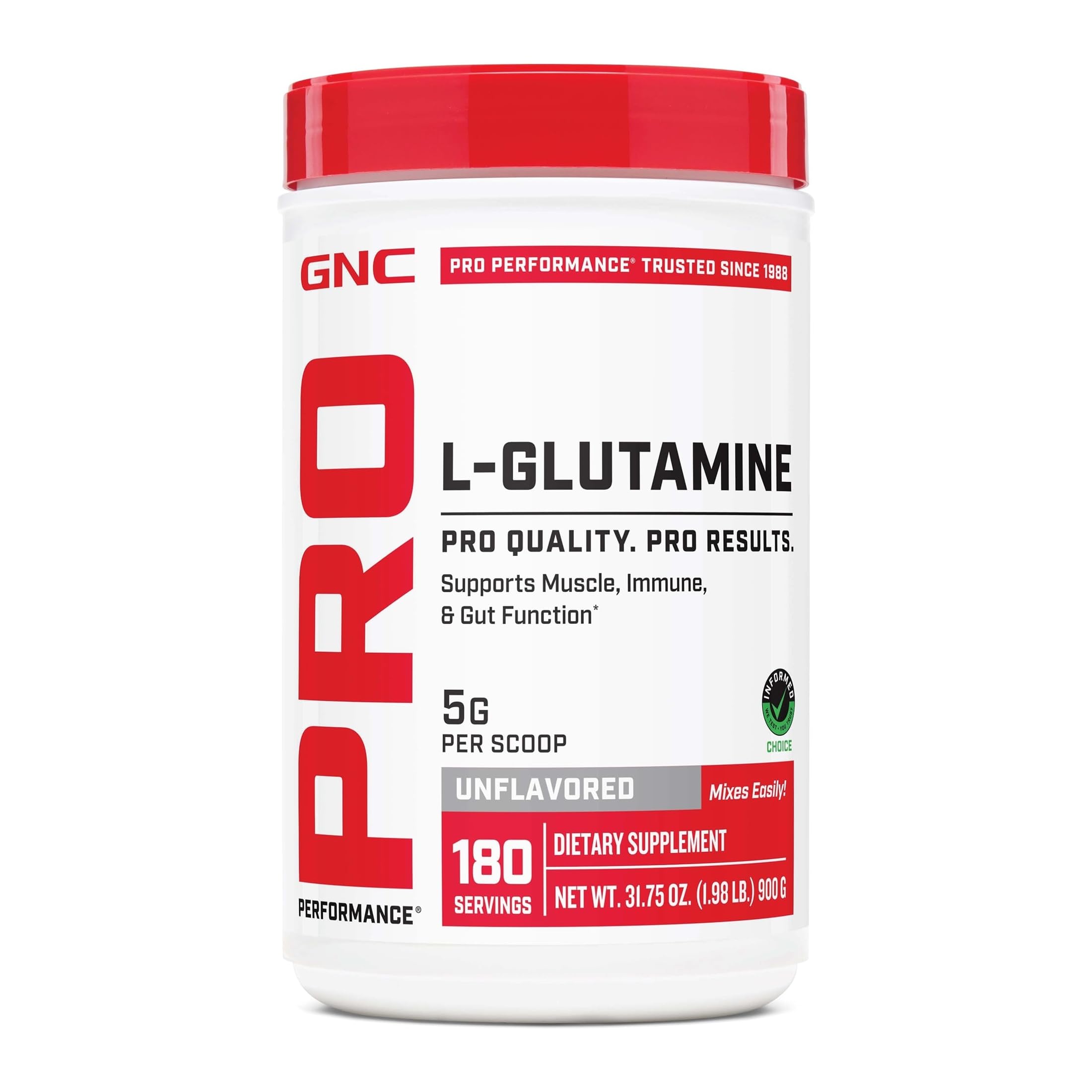 GNC Pro Performance L-Glutamine 5000mg, Unflavored, 32 oz, 181 Servings