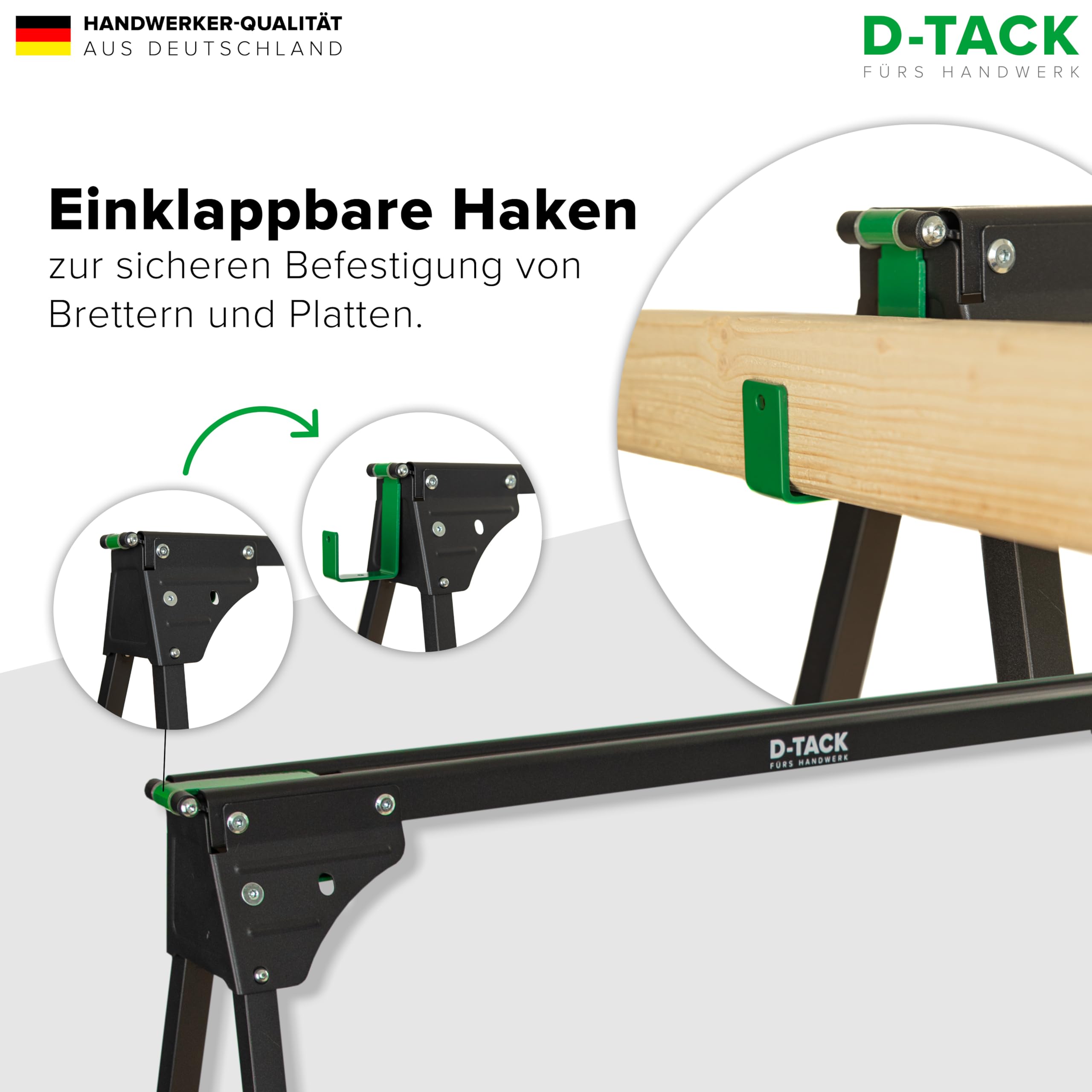D-Tack 2x Arbeitsbock klappbar | Hochwertiger Sägebock aus Stahl | Faltbock mit einer Tragkraft bis zu 500 kg pro Paar | Klappbock für Baustelle, Werkstatt & Heimwerken