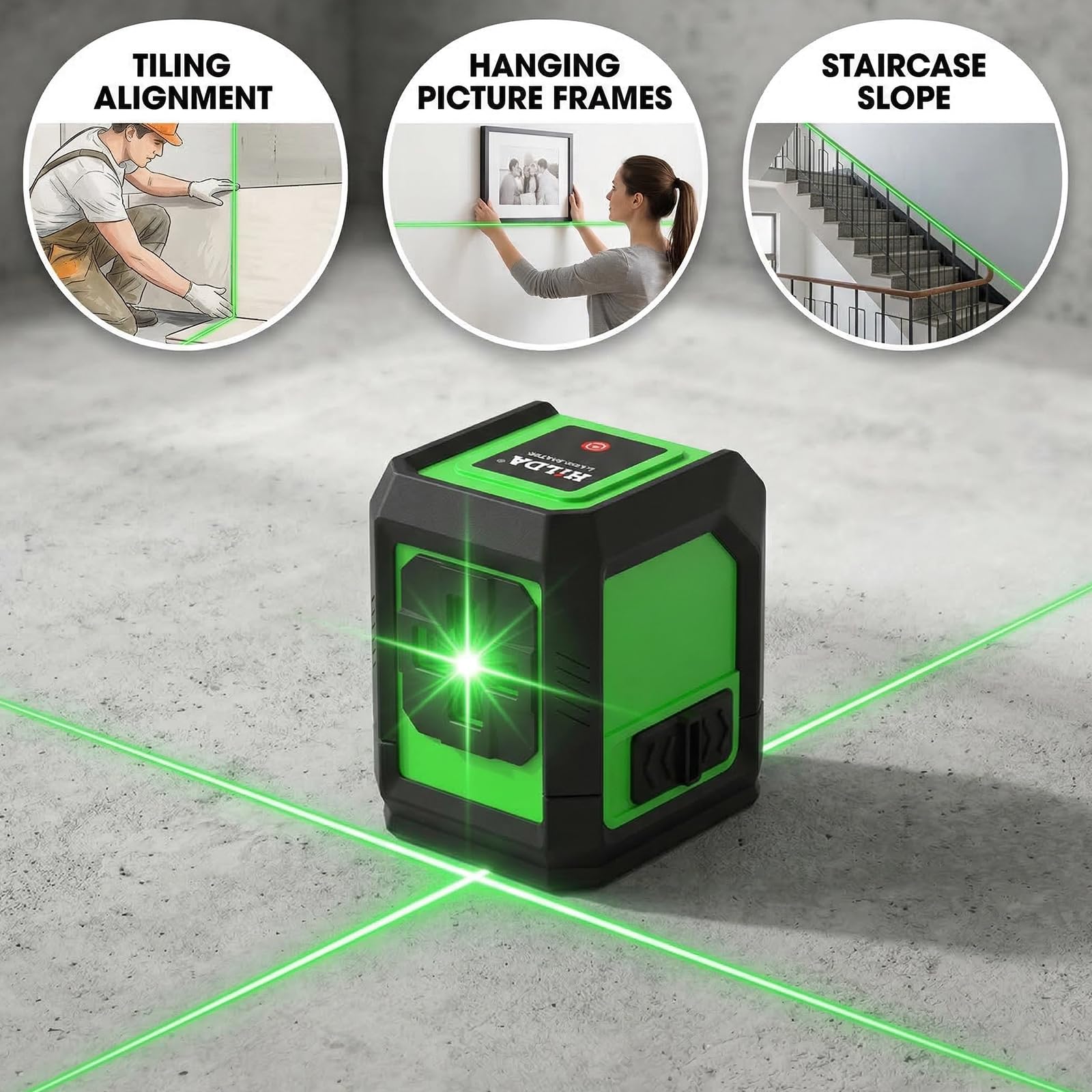 Laser a linee incrociate con treppiede, livella laser con treppiede, autolivellante con doppio modulo laser, laser a linee incrociate, verde, per lavori interni e ristrutturazioni fai da te