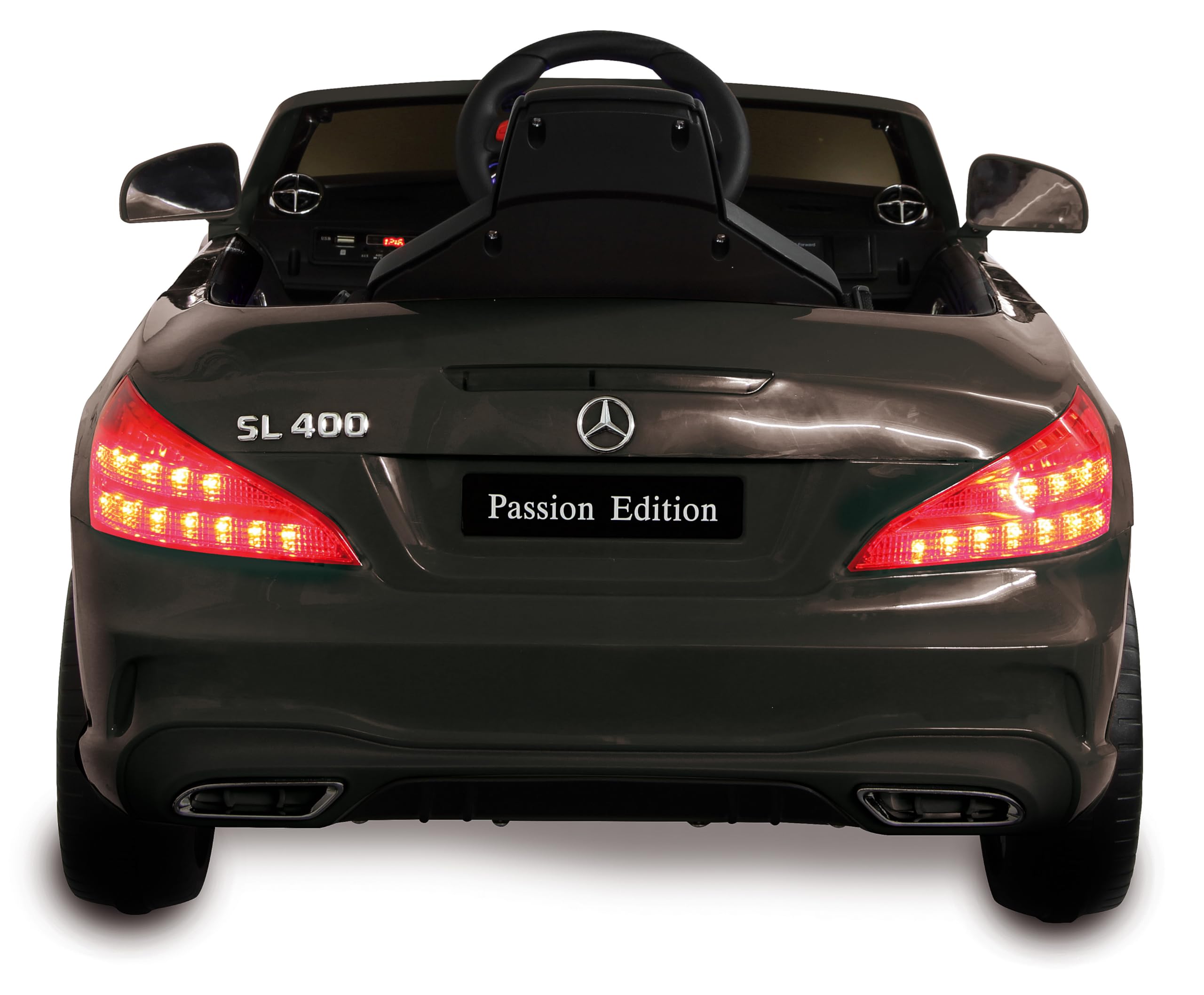 JAMARA 460439 Ride-on Mercedes-Benz SL 400 12V – Kinder Elektroauto, 2 Leistungsstarke Antriebsmotoren und Akku für Lange Fahrzeit, Micro-SD-Slot, AUX-/USB-Anschluss, LED, Ultra-Grip Gummiring