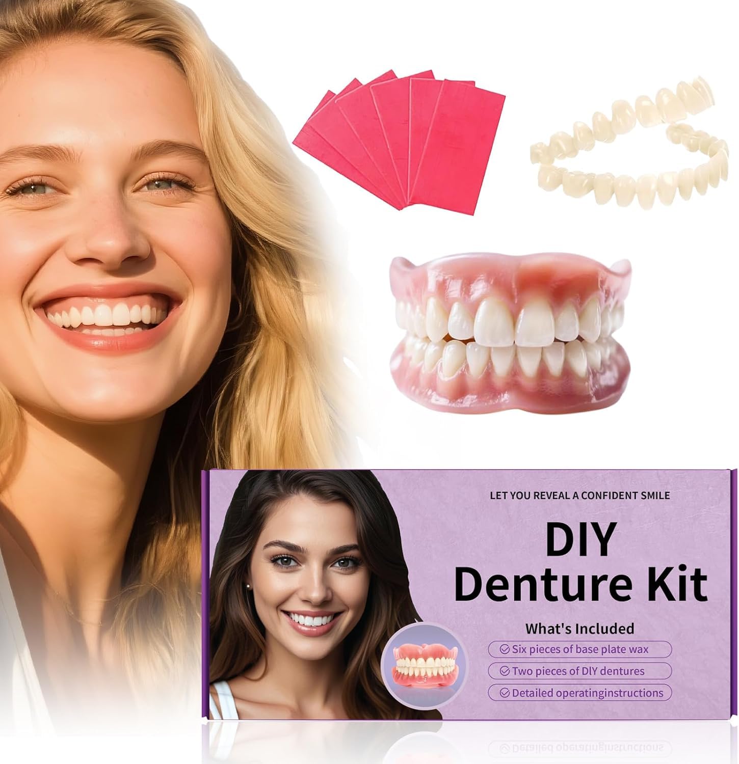 At-Home DIY Denture Kit: Full Set of Upper & Lower False Teeth for DIY Smile Transformation-MM1