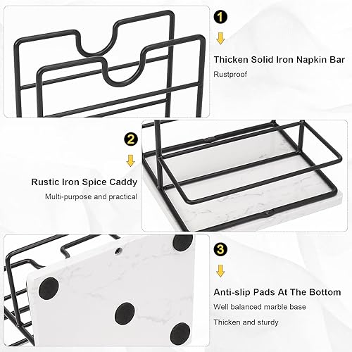 Miniatura 3 de Livabber Servilletero, almacenamiento de servilletas de metal con saleros y pimenteros, dispensador moderno de servilletas para mesa de cocina, no