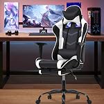 BestOffice Gaming Chair with Footrest, Ergonomic Office Chair, Adjustable Swivel Leather Desk Chair, Reclining High Back Computer Chair with Lumbar Support and Headrest, Racing Style Video Gamer Chair