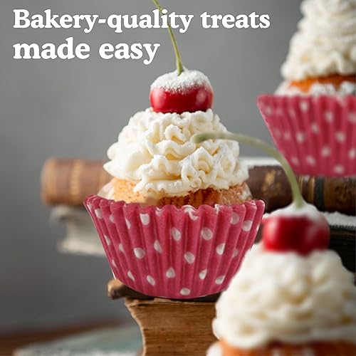 Vista 105 de Regency Wraps Vasos para hornear de grado profesional a prueba de grasa, paquete de 40 unidades, revestimientos estándar, lunares azul cobalto