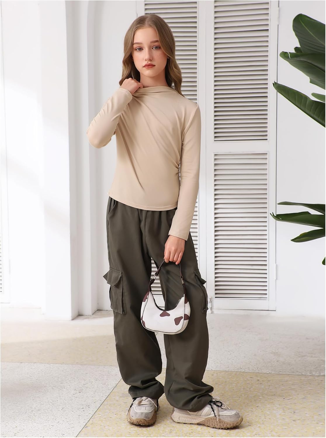 SweatyRocks Girl's Ruched Mock Neck T Shirts Basic Long Sleeve Tee Shirt Tops Fall Clothes - Image 4