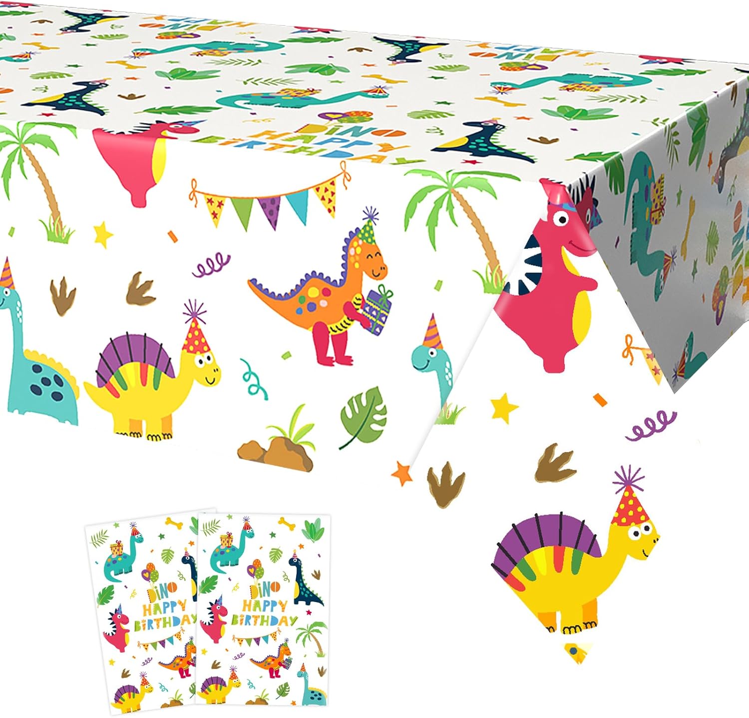 FunHot Dinosaur Tablecloths, 2 Pcs Colorful Dinosaur Table