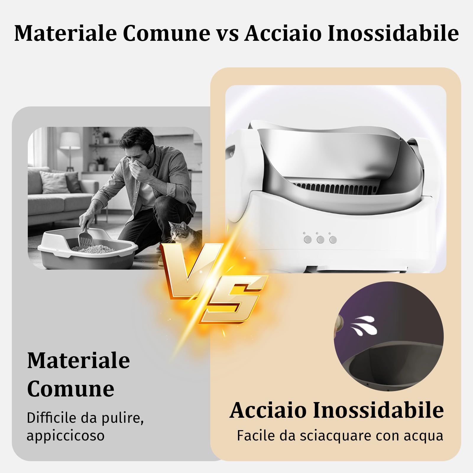 Lettiera Per Gatti Autopulente | lettiera automatica | Vassoio in Acciaio Inox | Con Controllo Degli Odori | 4 Sensori Di Sicurezza | Controllo Tramite App | Extra Large | Facile Da Pulire