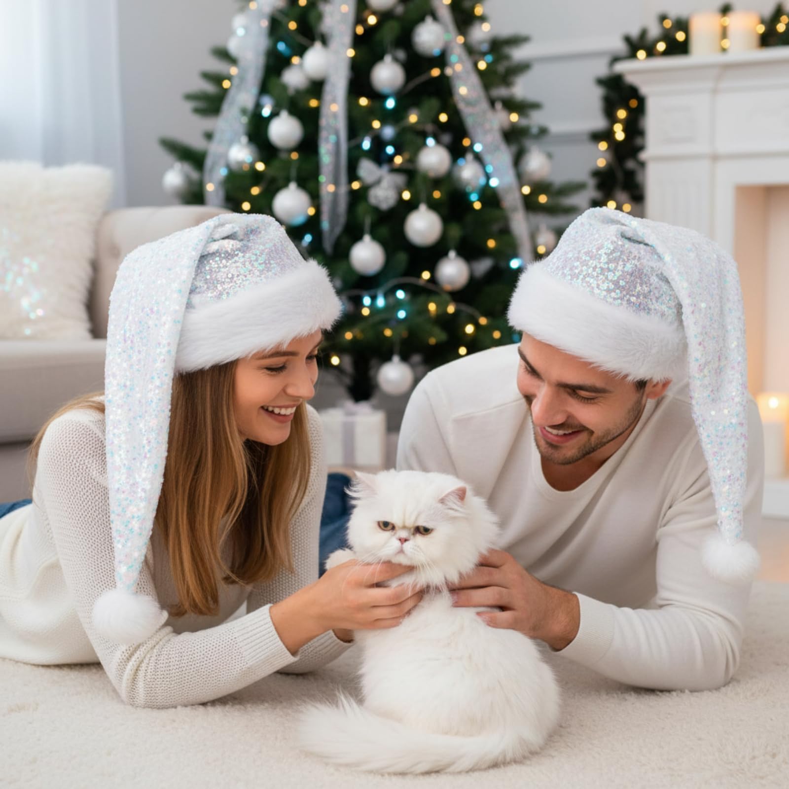 Glitopper 2 sombreros de Papá Noel con lentejuelas brillantes y pompón para adultos, mujeres y hombres, Navidad, Año Nuevo