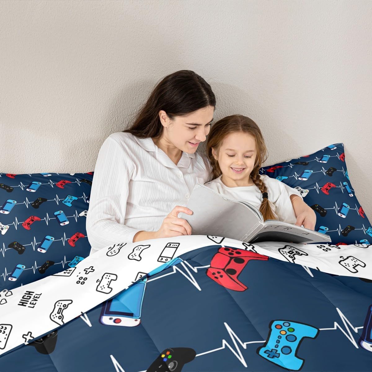 Castle Fairy Red Blue Gamer Comforter Set,Video Game Gamepad Bedding Set for Kids Girls Boys,Teens Adults Controller Comforter,Gaming Quilted Duvet Set Bedroom Collection Twin Size 2Pcs