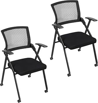 Ergonomic Folding Office Chair Breathable Mesh Back, 360 PU Wheels, Stackable & Space-Saving Design for Office, Conference, Classroom & Home Black 2pcs