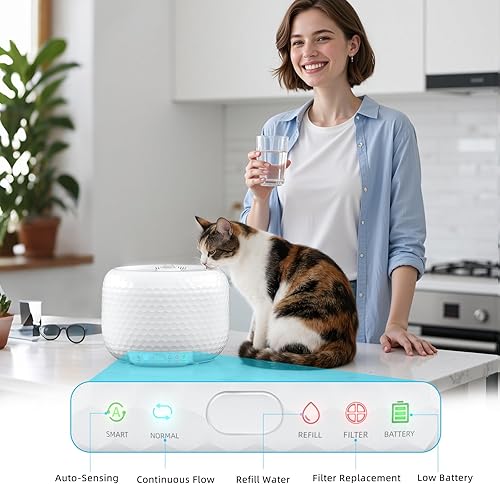 Miniatura 3 de Fuente de agua para gatos, fuente de agua automática para mascotas de 1.8 L62 onzas con dos modos de flujo, dispensador de agua inteligente para