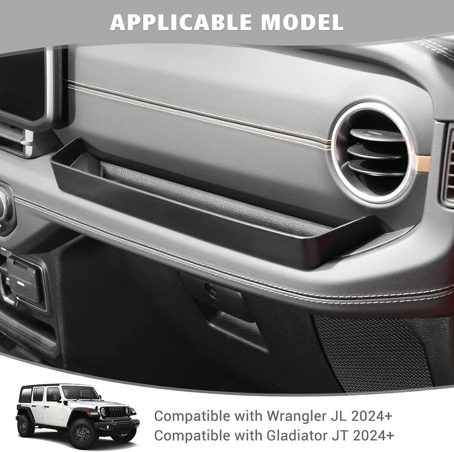 Jimen for JL Passenger Grab Handle Tray, Co-pilot Grab Bar Storage Box Organizer Compatible with Jeep Wrangler JL JLU 2024+ & Jeep Gladiator JT 2024+ (Black)