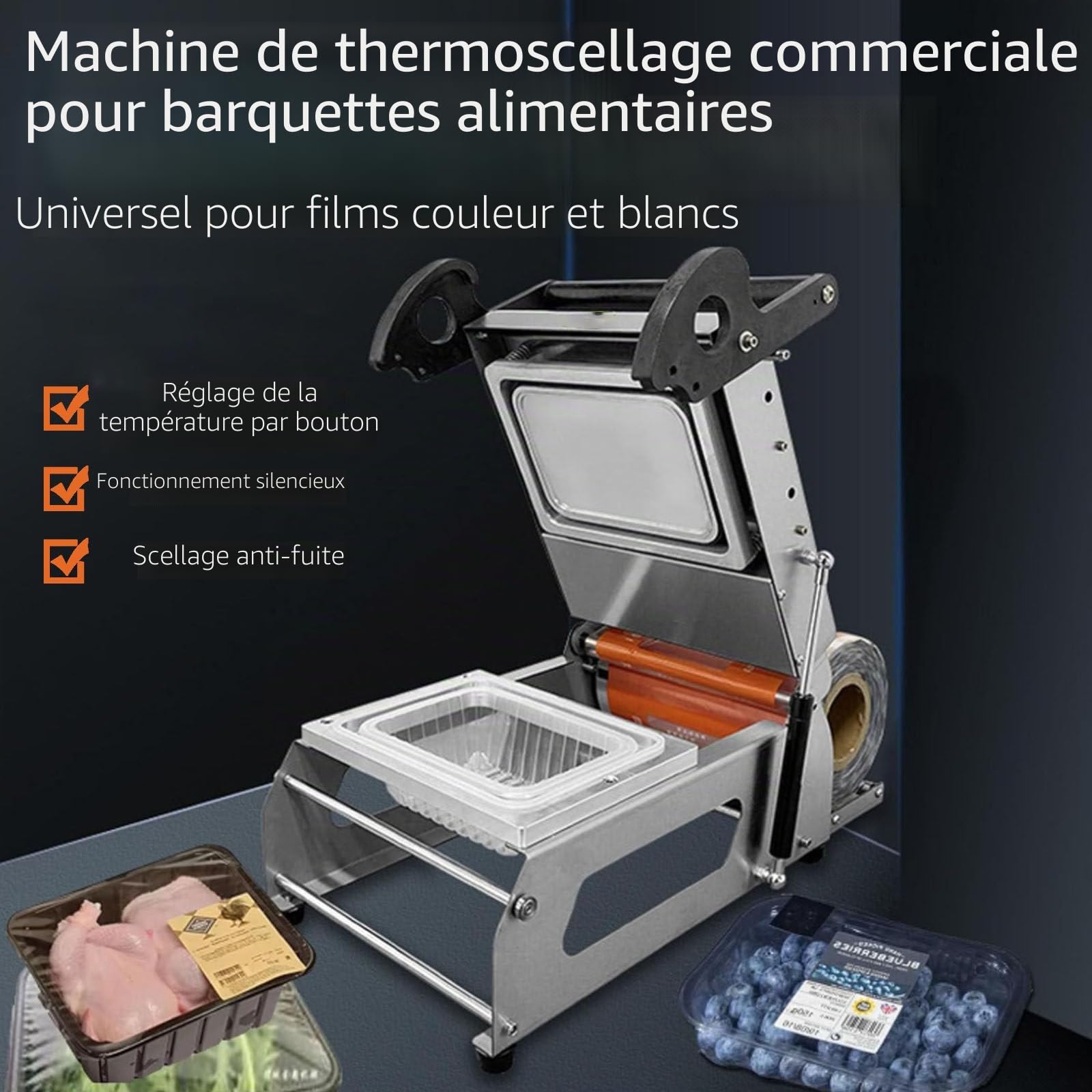 Thermoscelleuse commerciale en acier inoxydable pour barquettes de légumes - Machine d'emballage semi-automatique pour plats cuisinés à emporter - Scelleuse manuelle pour boîtes à emporter,260mm