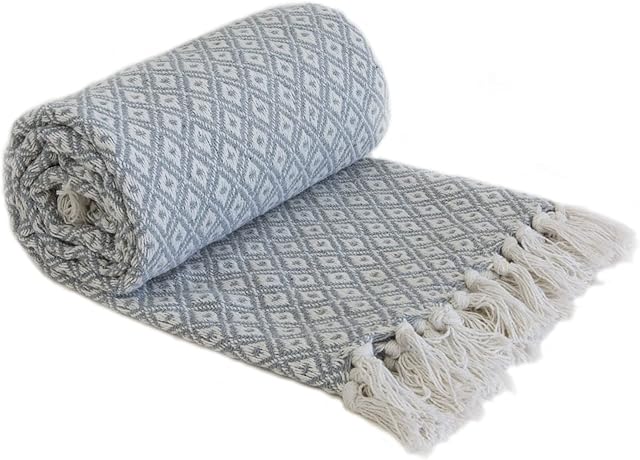 Emma Barclay Casablanca - Scandi Woven Recycled Cotton Chair Sofa Setee Bed Throw Over Blanket in Silver - 50x60" (127x152cm)