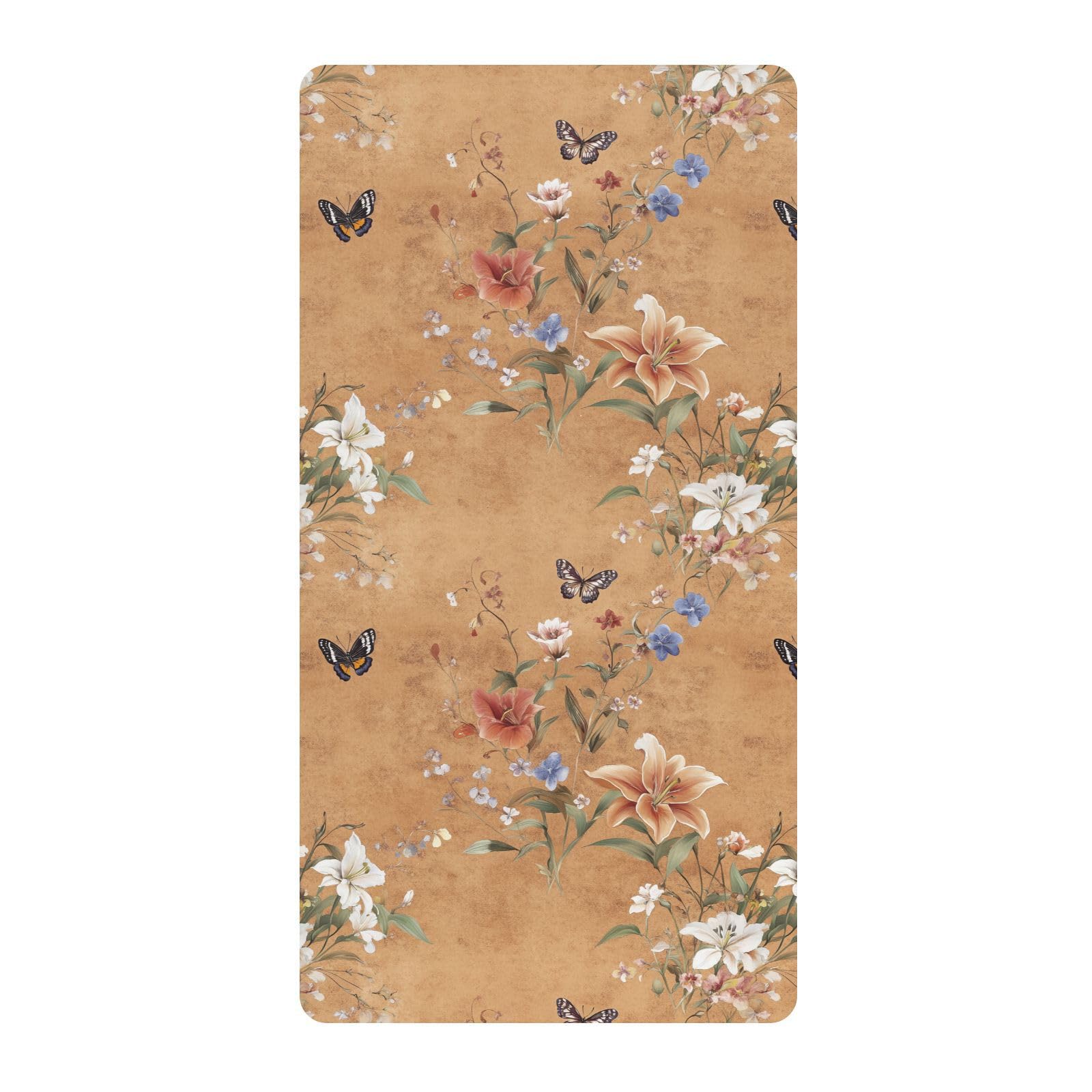 Lenzuola per culla in terracotta con fiori e giglio del pensiero e farfalle, per neonati e ragazze, in cotone, morbido, per cameretta dei bambini, 1 confezione