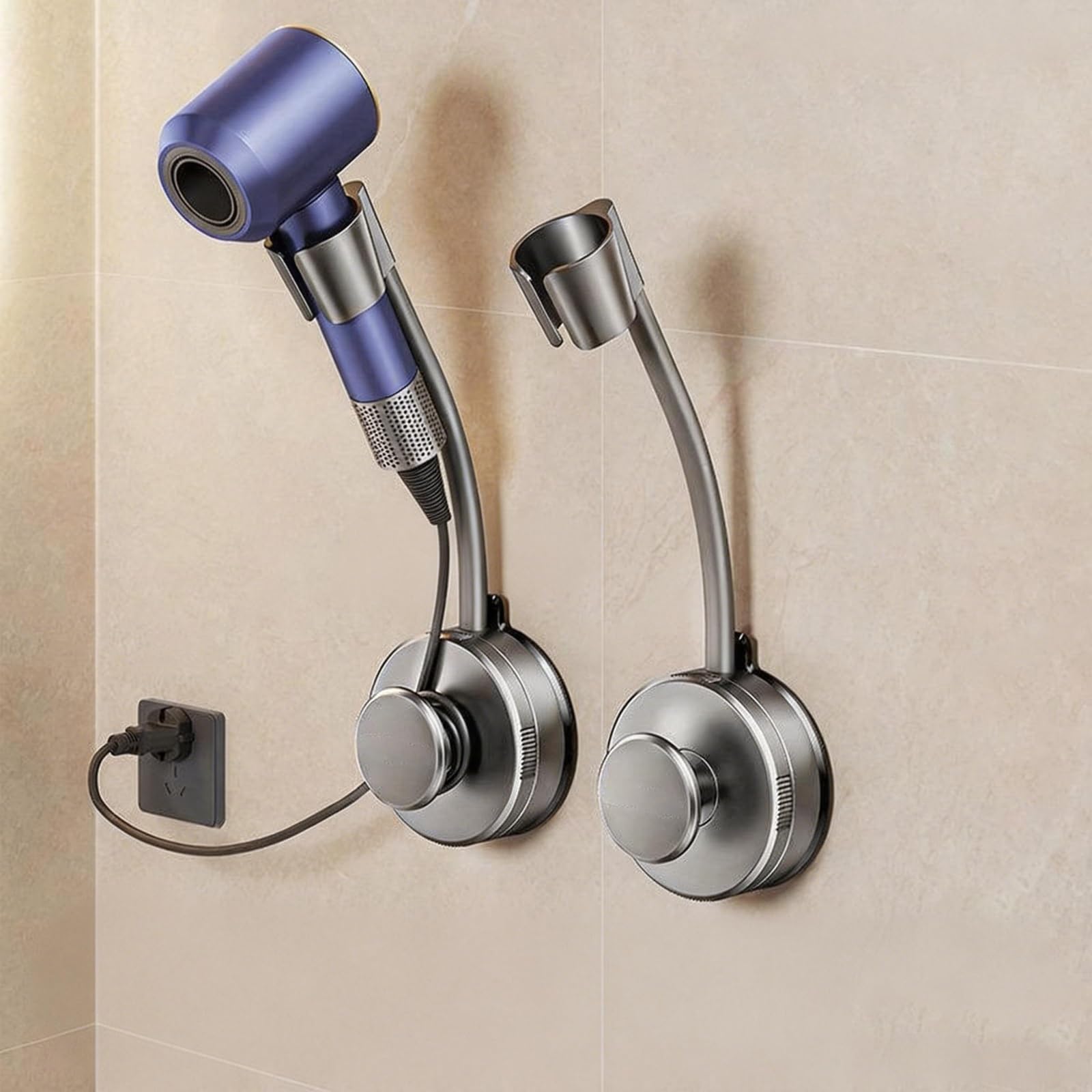 2 Pack Soporte Secador de Pared, Soporte Secador de Pelo Manos Libres, Giro de 360°, Compatible con el 99% de Los Secadores de Pelo, para Baños y Tocadores(Gray)