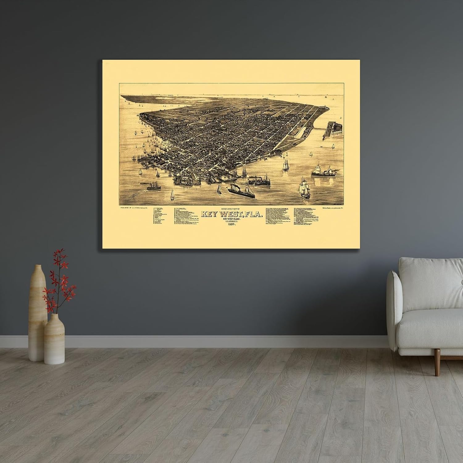 ArtDirect Key West Florida - Stoner 1884 Custom Framed Art Print Giclee Print or Canvas Options with Various Sizes and Customization by Stoner