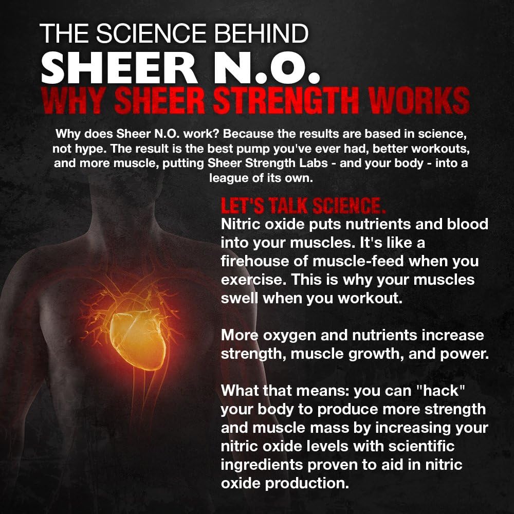 Sheer Strength Nitric Oxide Supplement - Muscle Building Nitric Oxide Booster with L Arginine and L Citrulline - Supports Vascularity & Energy - Promotes Muscle Growth & Pumps (30 Day Supply)