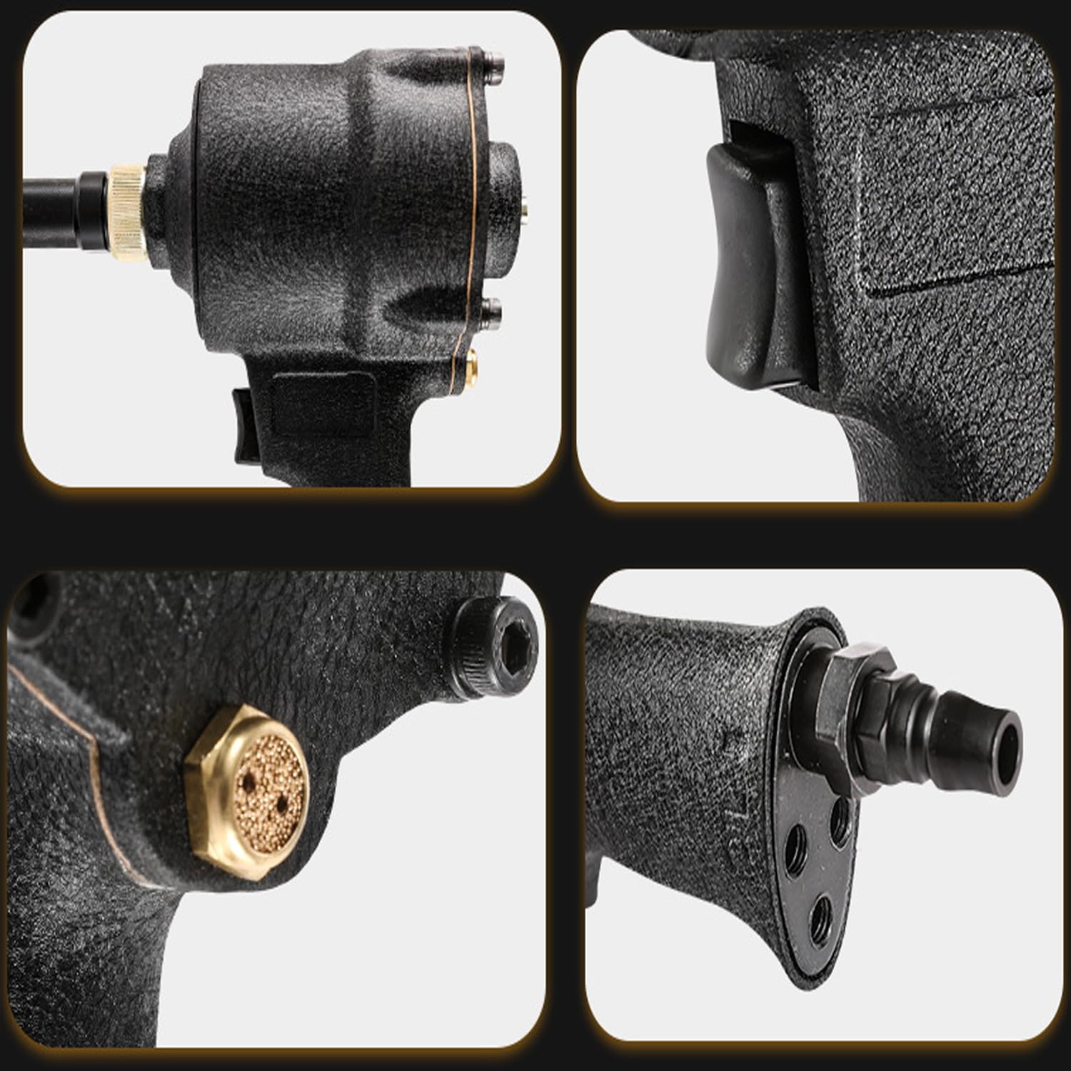 Industrielle Blechstanzpistole, pneumatischer Locher, 3,2–6 mm Luftlochstanzwerkzeug für Metall, einstellbare Ränder, Klemmkopf um 360 ° drehbar, robuster Metalllochflanschöffner, für Büro und Zuhause