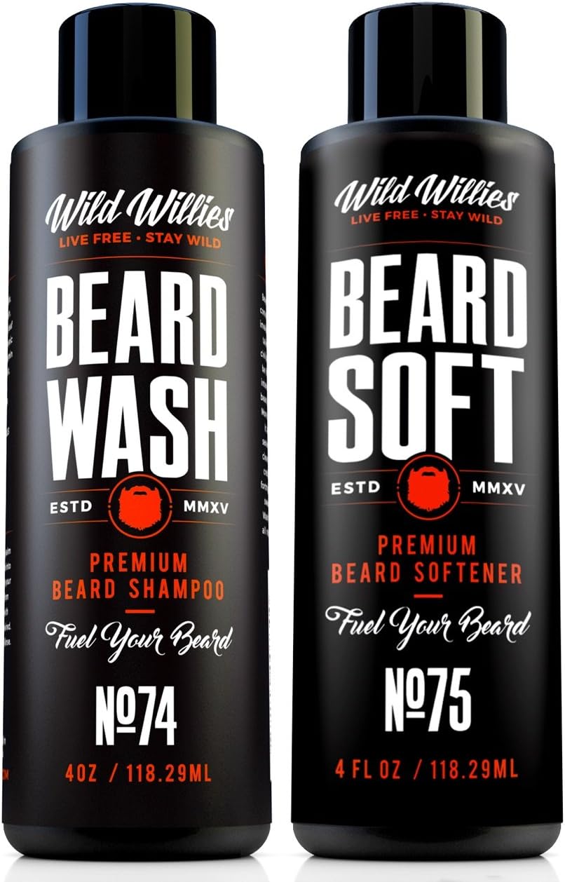 Beard Wash and Conditioner Bundle by Wild Willies Packed w/Organic Oils & Nutrients to Shampoo and Soften Your Beard Along With Peppermint & Eucalyptus Leaves An Incredible Tingle. Made In The USA!