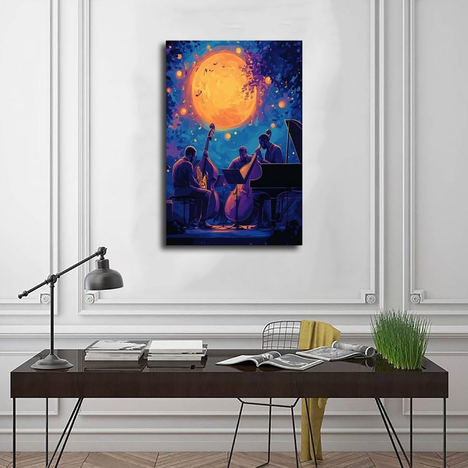 Illustrazione del quartetto jazz, poster artistico su tela con musica notturna decorazione artistica da parete dipinti per soggiorno camera da letto decorazione 61 cm L x 91,4 cm W