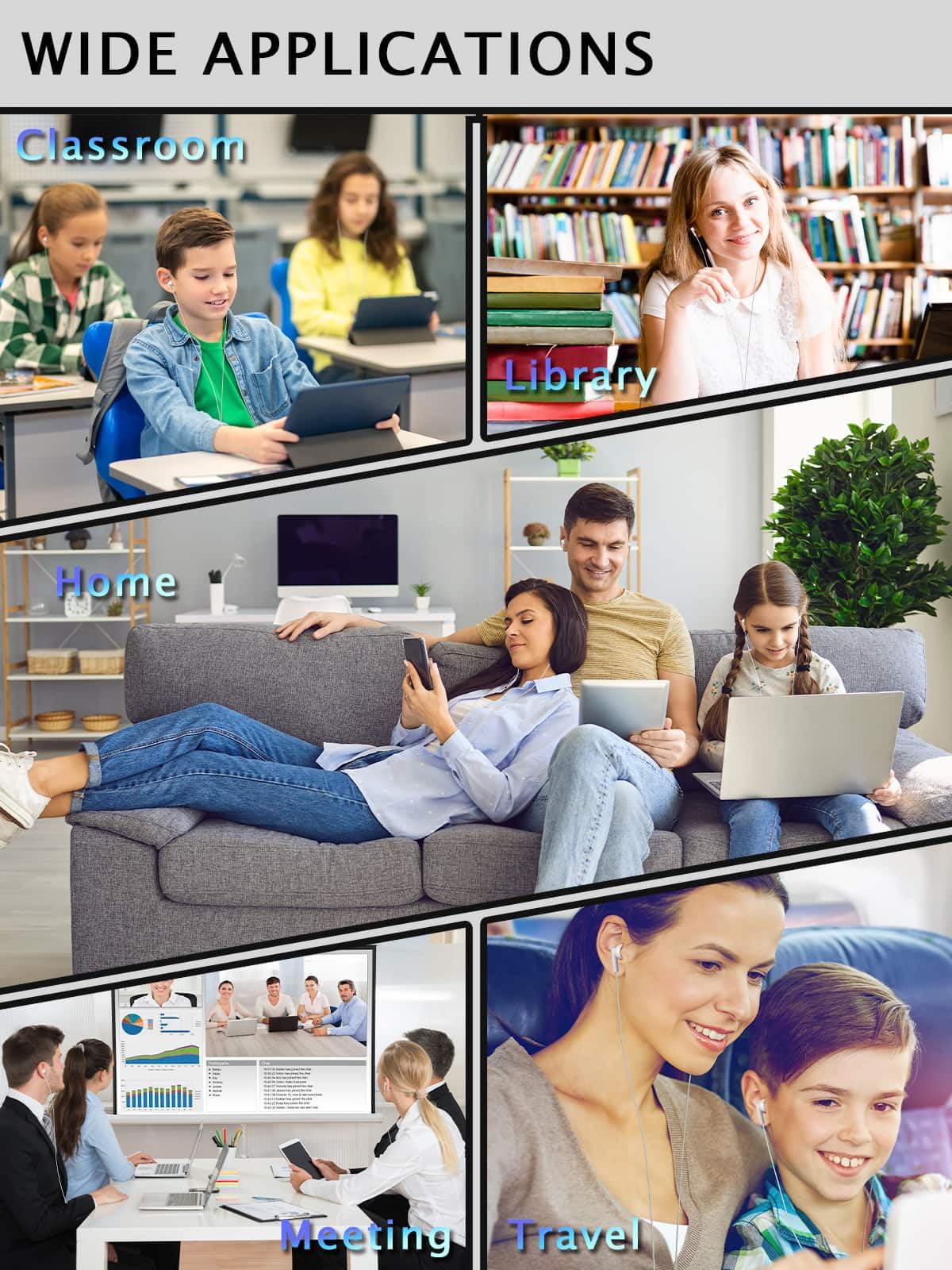 Confezione da 100 auricolari per scuola e aula con cavo, per studenti, confezione da 100, colore: nero