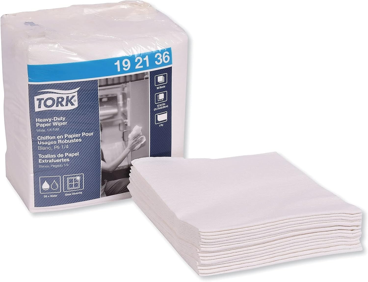 Tork 192136 Heavy-Duty Single-Ply 1/4-Fold Paper Wipers, White