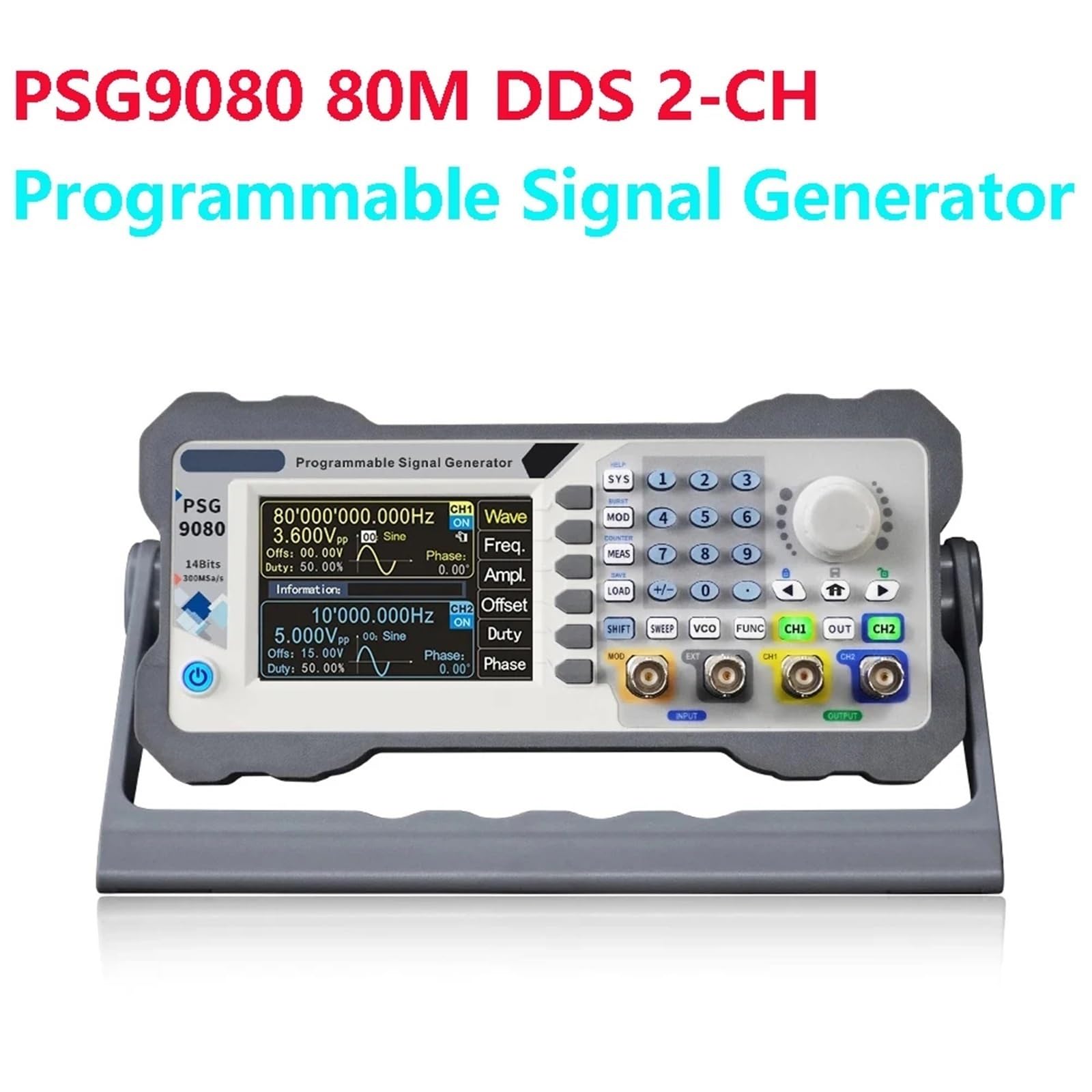 PSG9080 Generador de señal digital programable de 80 MHz con DDS dual/2 canales, medidor de frecuencia y generador de forma de onda arbitraria (AU)