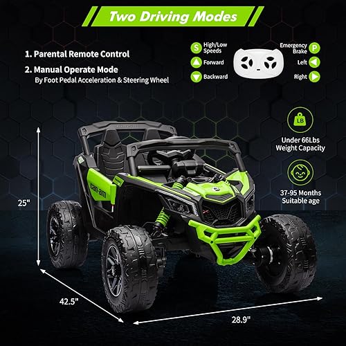 Miniatura 5 de Vehículo UTV de 12 V, auto UTV eléctrico todoterreno Can-Am con licencia Can-Am, camión para niños con control remoto, asiento grande, música, luces