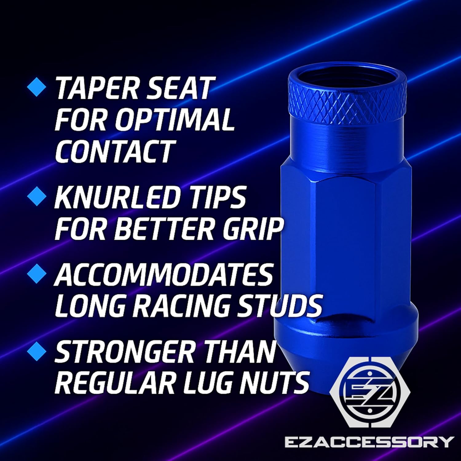 EZAccessory 14x1.5 Extended Tuner Lug Nuts 32 Pcs+Key Blue Racing Open End for Dodge Ram 1500 3500 2500 2011+
