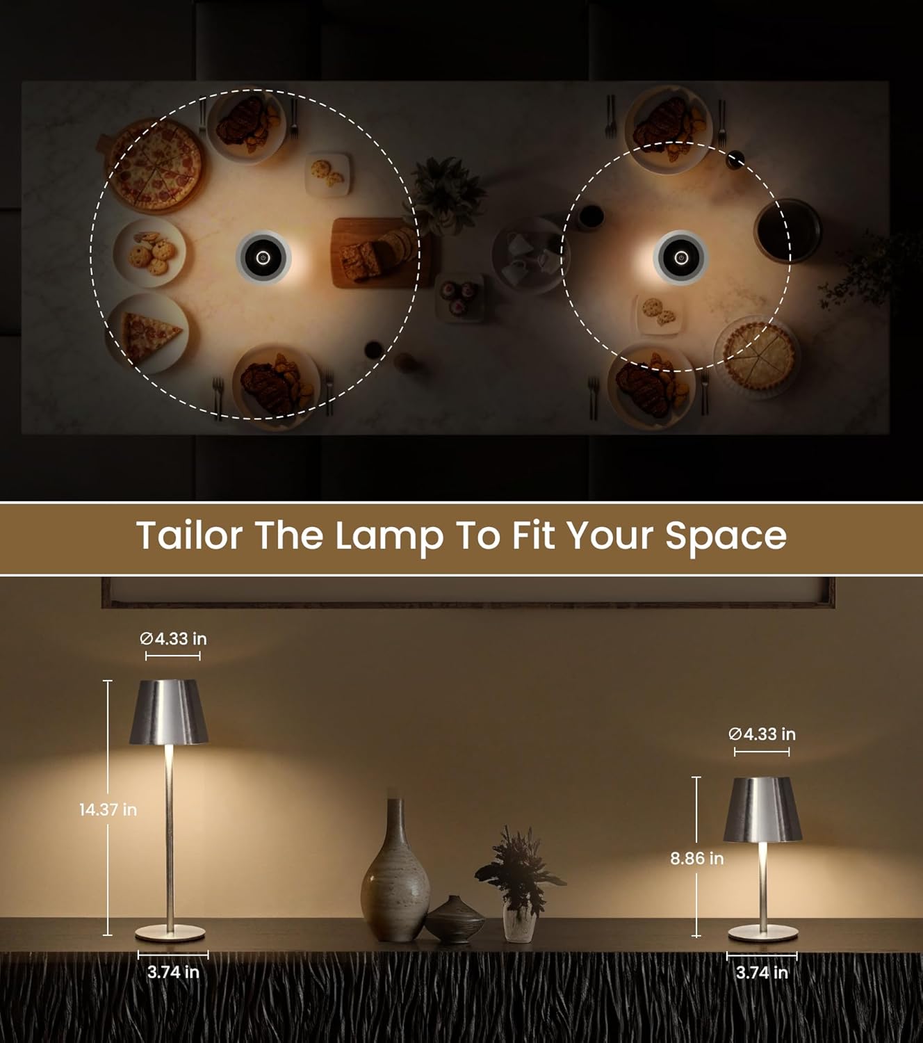 3 Pack Cordless Table Lamp, Portable Battery Operated Lamp with 3 Color Temps and Stepless Dimming, Rechargeable Table Lamp for Dinner, Desk, Cafe, Outdoor (Brushed Silver)