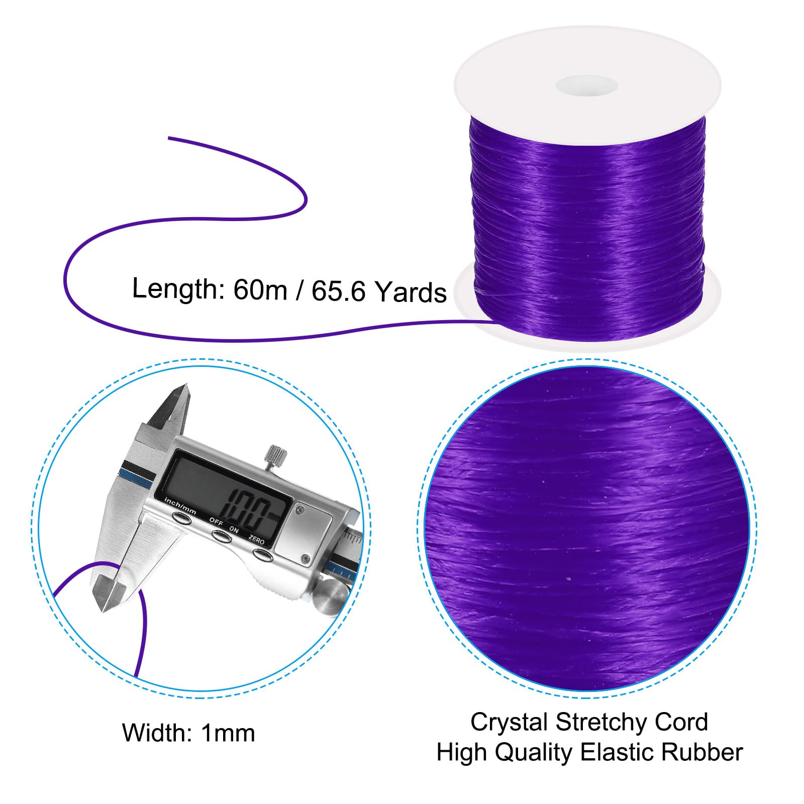 PATIKIL 66 Yard Flat Stretchy Bracelet String, 1mm Elastic Rubber, Purple, 60m - Image 2