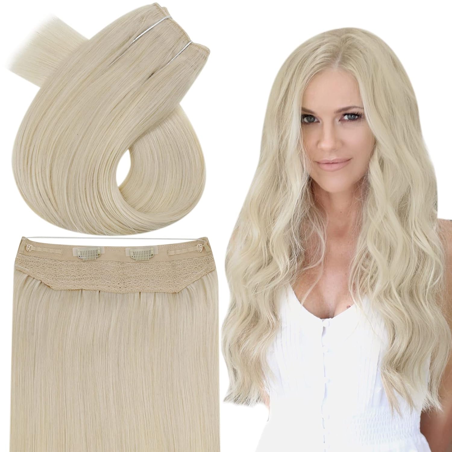 Easyouth Wire Hair Extensions Human Hair, Fish Line Hair
