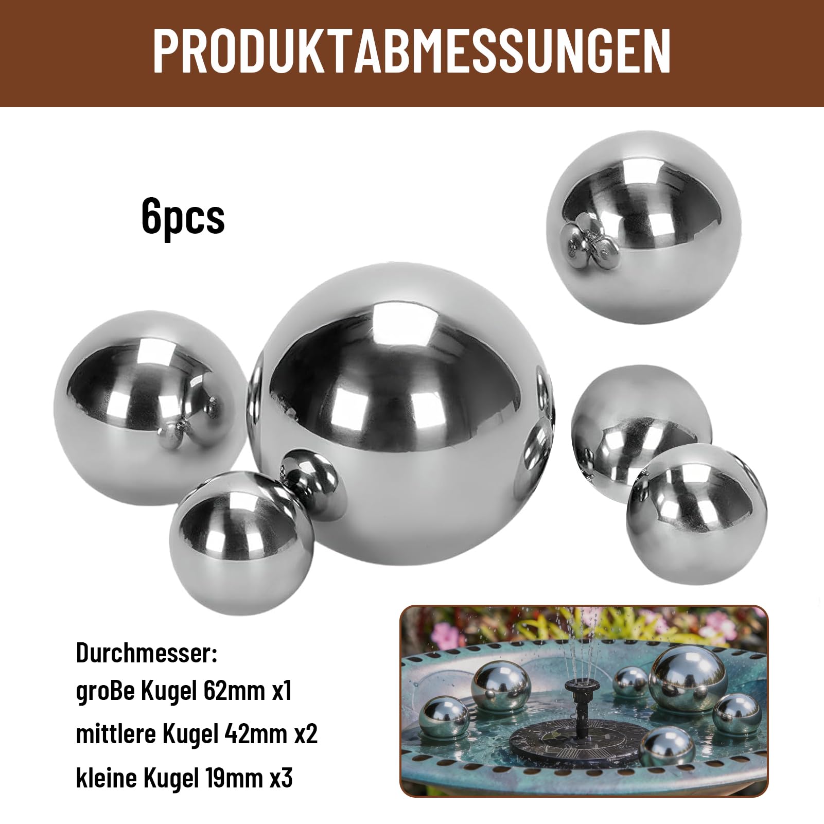 Lot de 6 boules décoratives flottantes en acier inoxydable - Boules de jardin argentées - Décoration de bassin flottante - Boule en métal pour décoration de jardin, bassin