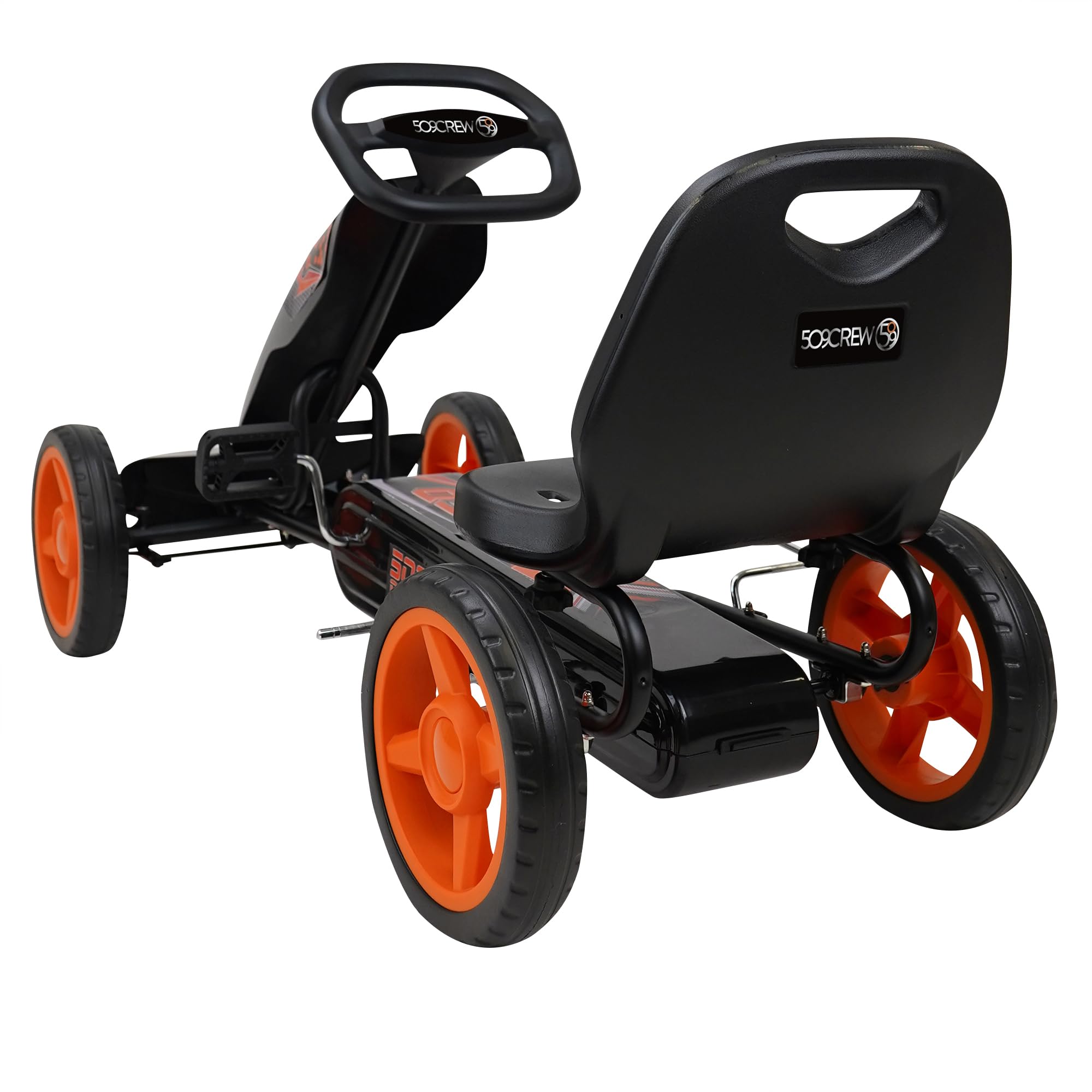 509 Crew XSpeed pedal karts - naranja, scooter, gráficos deportivos delanteros, asiento ajustable, ruedas de 4 radios con diámetro de 25 cm, con freno de mano, a partir de 4 años