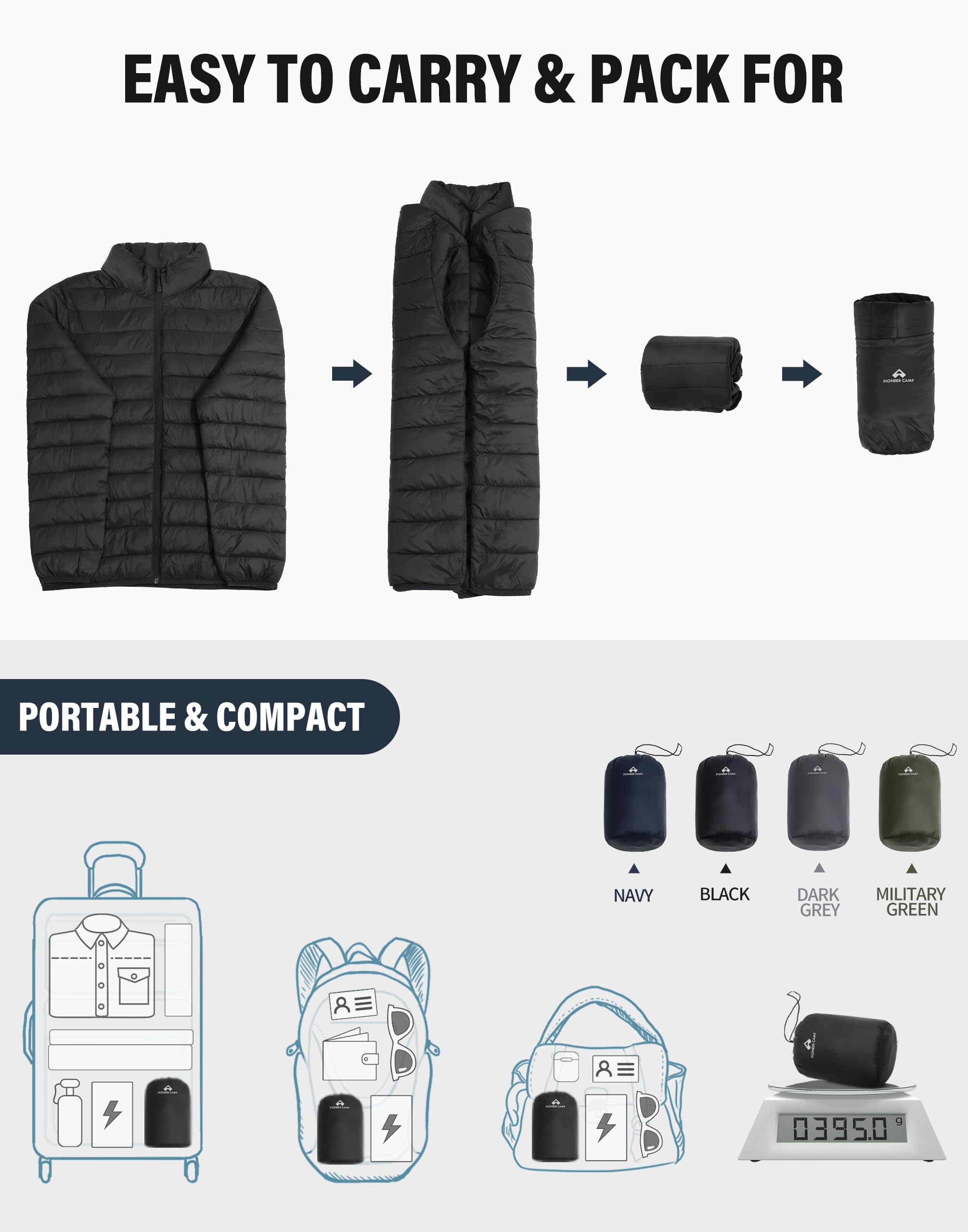 Pioneer Camp Winterjacke Herren Verpackbar Outdoor Wasserdicht Puffer Jacke Mit 4 Taschen für Freizeit, Wandern & Reisen