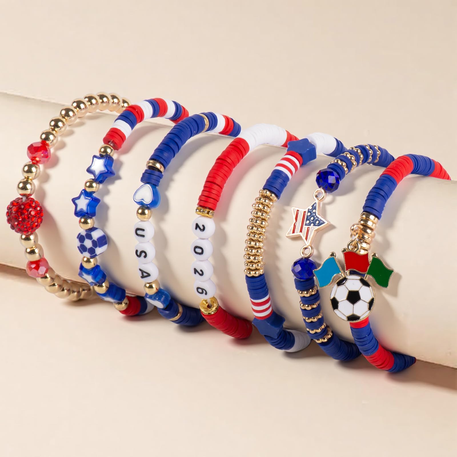 2026 Soccer Fan Gear Bracelet Set For Women Souvenirs, National Flag & Soccer Charms Heishi Bead Jewelry Outfits Clothes Styling Accessories For Party Gifts - 2