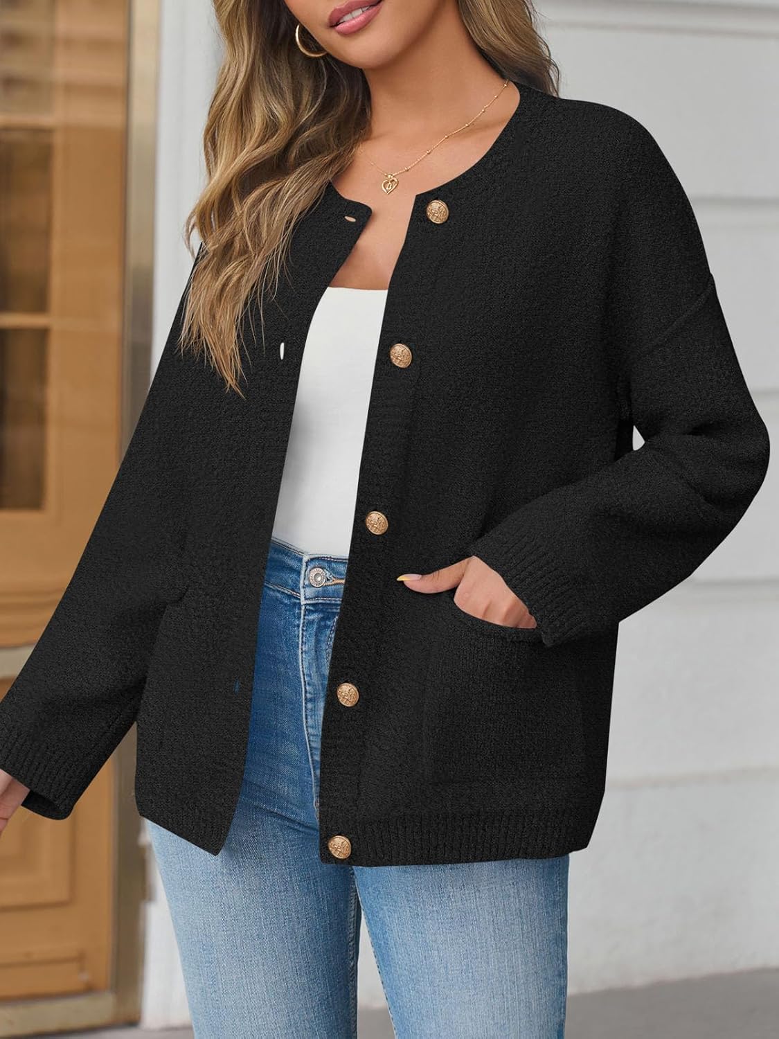 Saodimallsu Womens Fall Cardigan Soft Long Sleeve Button Up Cardigans Fuzzy Chunky Knit Sweater Coat with Pockets 2025 - Image 3