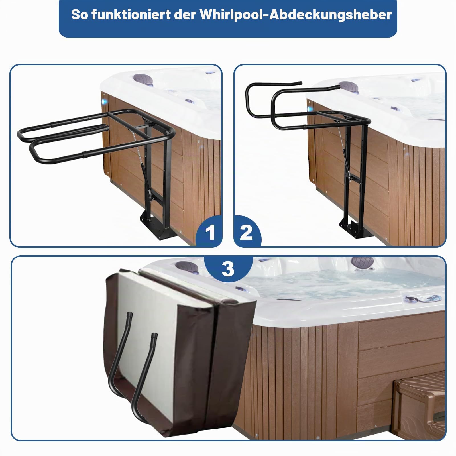 TOCRETOARE Hot Tub Cover Lifter, Spa Cover Lift, Hot Tub Cover Lift, Height Adjustable Hot Tub Cover Lift Removal System, Fit Most Spa Hot Tubs in Height 30-42 Zoll