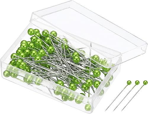 Miniatura 21 de PATIKIL Alfileres de costura perlados, 1 juego de agujas de cabeza de bola de acero inoxidable para decoración de modista, color verde