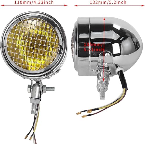 Miniatura 3 de Faros delanteros retro para motocicleta, lámpara de aleación vintage, 4.331x5.197 in, faro clásico para motocicleta, luz brillante, marco a prueba