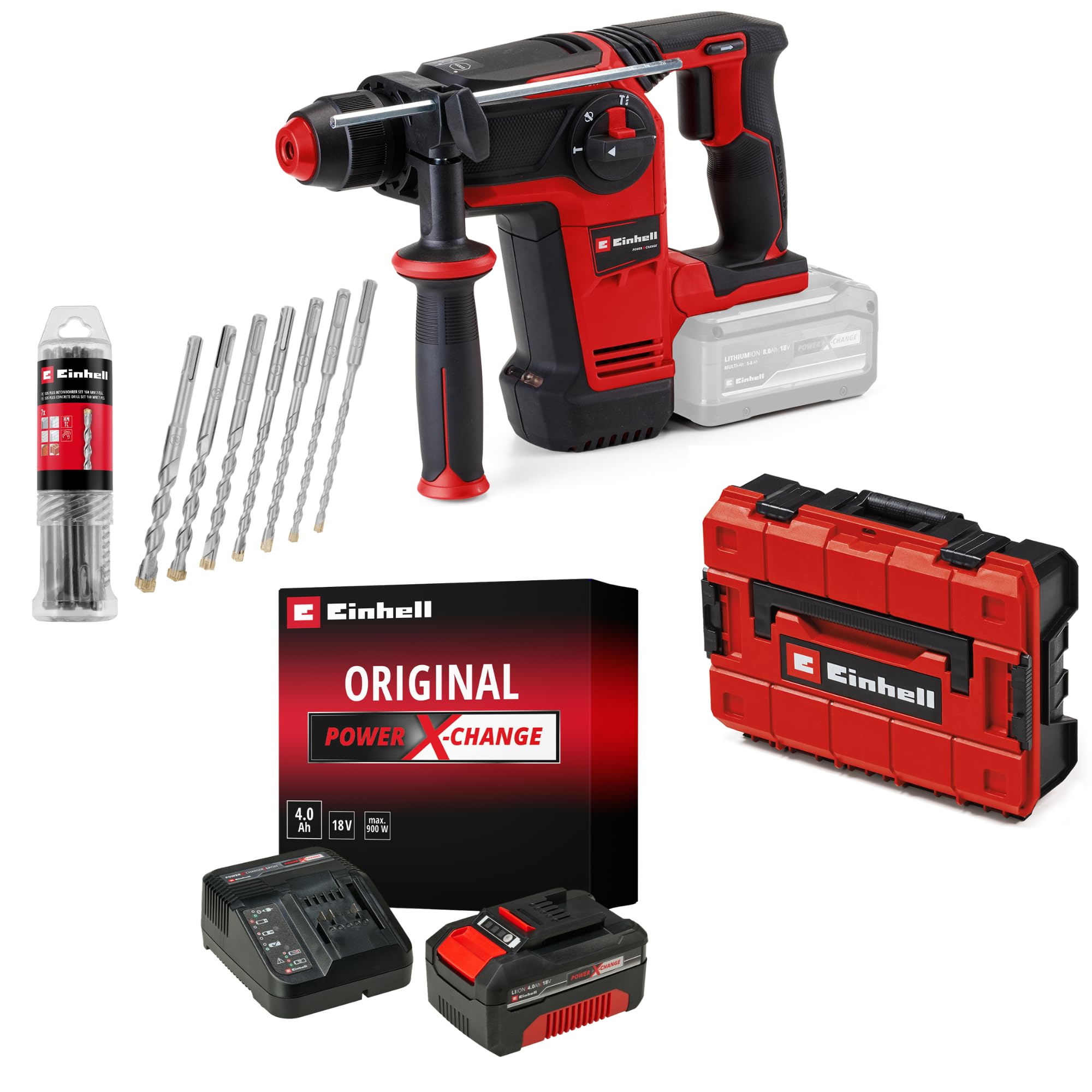 Einhell TP-HD 18/26 Li BL Akülü Kırıcı Delici Seti (4,0 Ah Akü ve Şarj Cihazı, 7 Parça Uç Seti Dahildir)